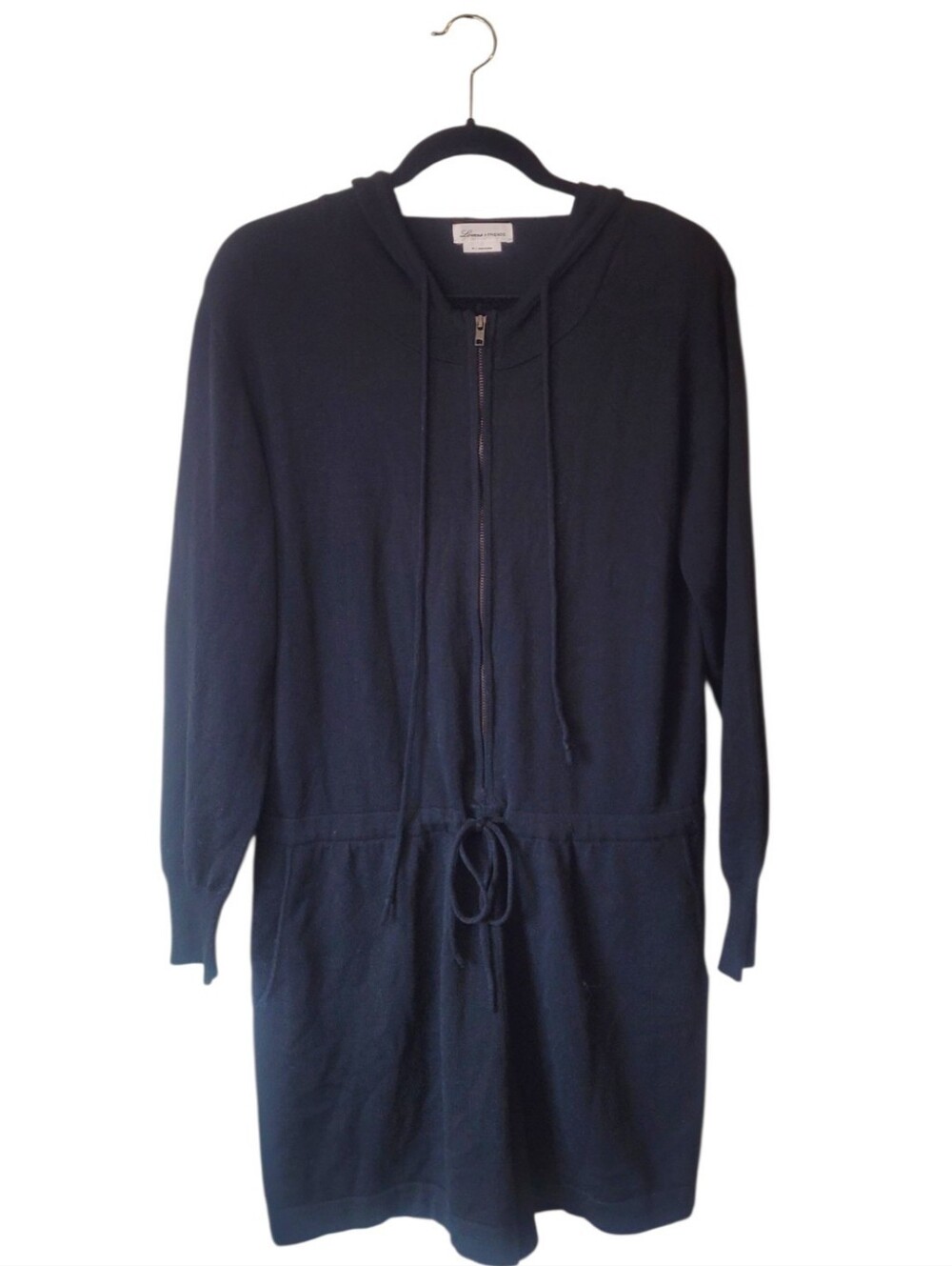 Lovers & Friends Wool Blend Black Hooded Zip-Front Knit Lounge Romper Size M